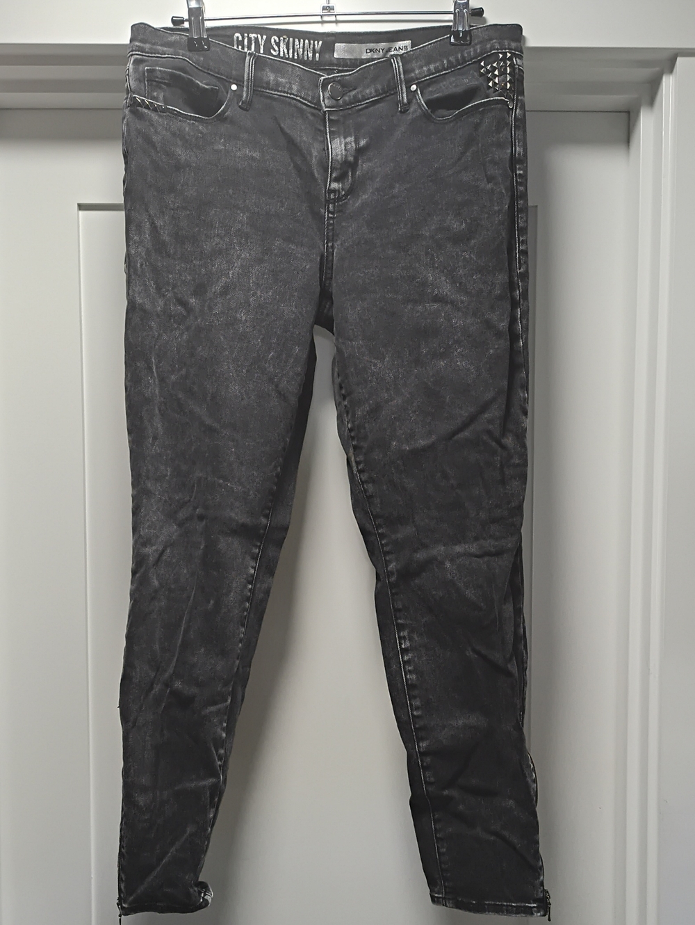 DKNY Black Washed Skinny Jeans with Studded Detail